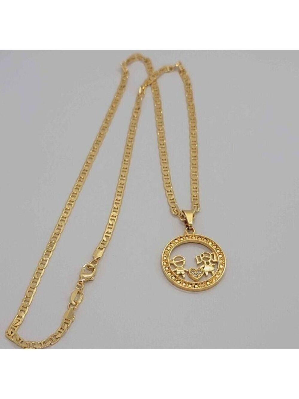 Brand New Brazilian 18k Gold Filled Son & Daughter w/ Heart Necklace